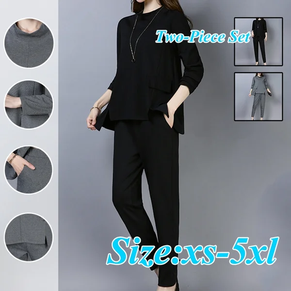 Plus Size L-3Xl 4Xl 5Xl Outfits Woman Suit Two Piece Set Top Pant Clothing Winter Autumn 2019 Tracksuit Sportswear Co-Ord Set