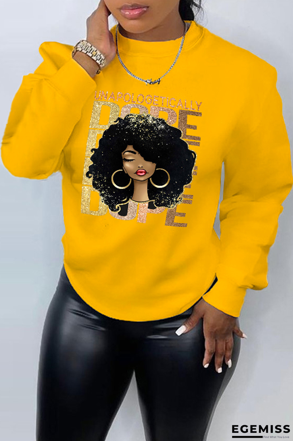 Yellow Fashion Vintage Print Patchwork O Neck Tops | EGEMISS