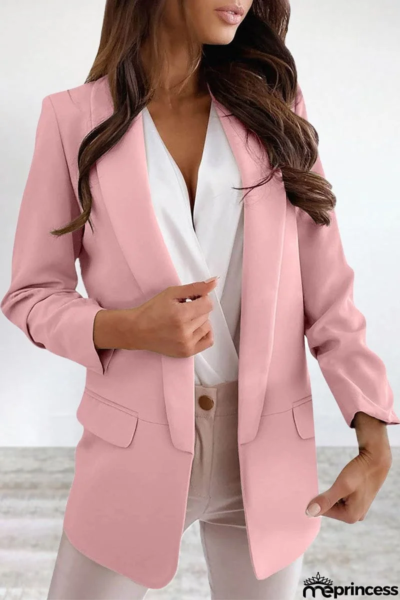 Elegant Solid Turn-back Collar Outerwear