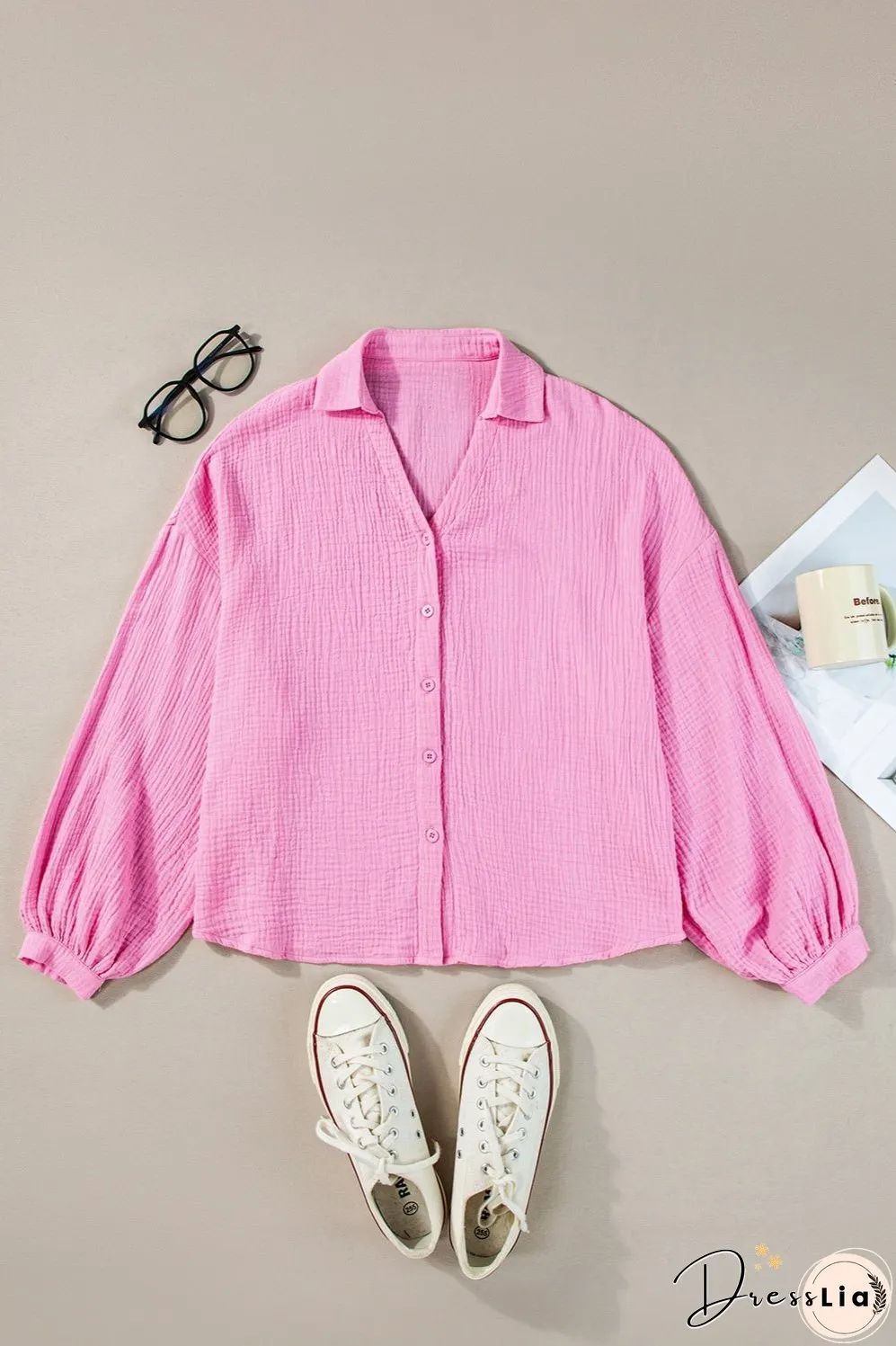 Button Up Collared Neck Long Sleeve Shirt