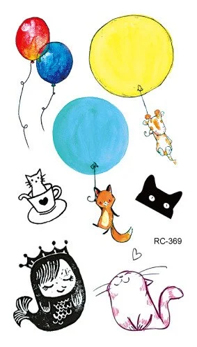 Sdrawing Temporary Tattoo Sticker Balloon Flower Cat Rabbit Cartoon Fake Tatto Flash Tatoo Kids Men Women Finger Arm Tattos