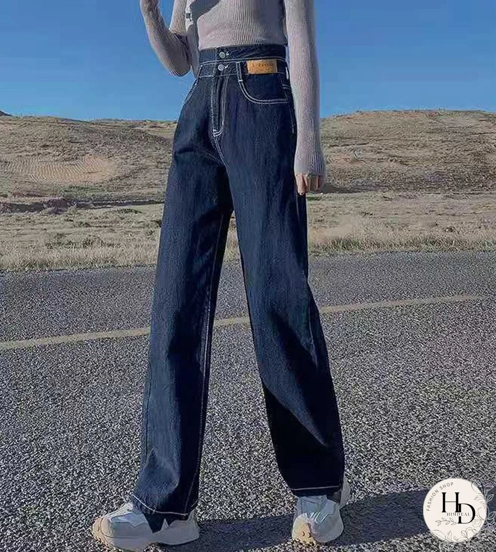 Autumn All Match Blue Denim Jeans Women High Waist Straight Casual Pants Korean Loose Fashion Black Female Baggy Jeans New