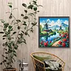 Moulin &agrave; vent et fleurs-perceuse ronde peinture diamant-50*50cm