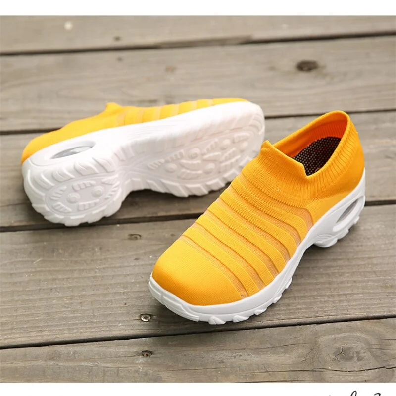 Women Sneakers knitting Mesh Breathable Vulcanized Female Trainers Shoes Women's Lace-Up Walking Shoes Ladies Platform Footwear