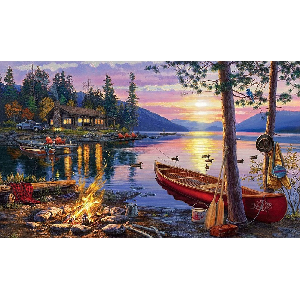 

Lakeside Boat - Round Drill Diamond Painting - 70*30CM (Big Size), 501 Original