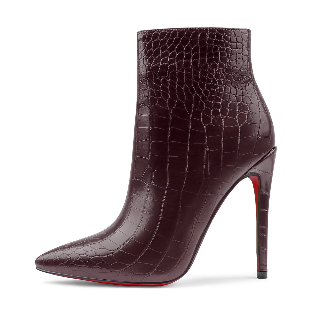 120mm Women's Ankle Boots Closed Pointed Toe Red Bottom Shoes Stilettos Autumn Dress Booties-MERUMOTE