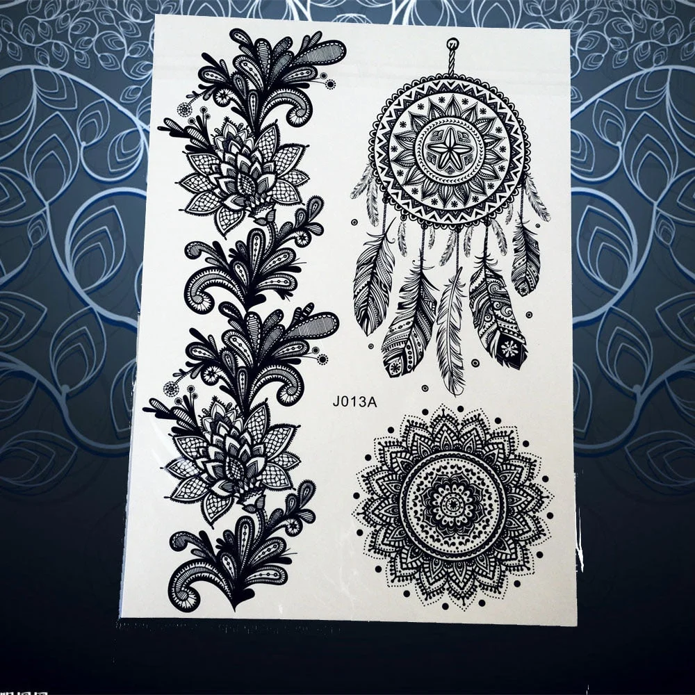 25 Style Hot Waterproof Black Henna Tattoo Fake Mandala Flower Arm Hand Tatoo Owl Decals Women Body Art Temporary Tattoo Sticker