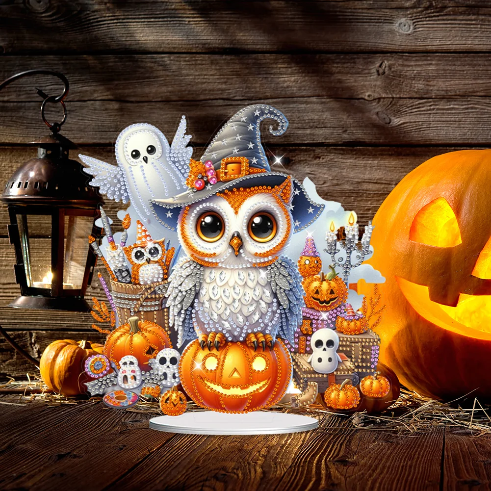 DIY Halloween Pumpkin Owl Acrylic Special Shaped Diamond Art Kits for Home Decor