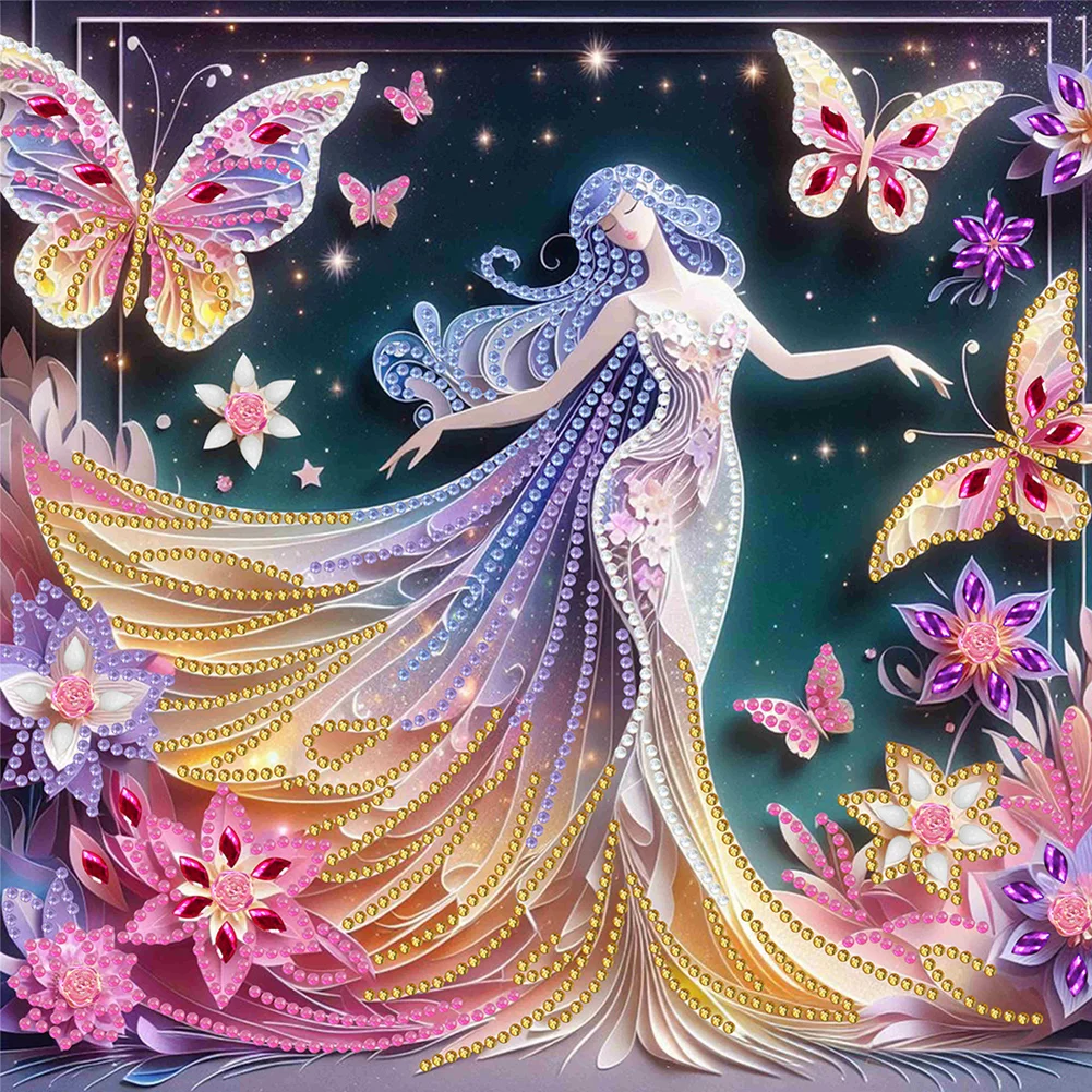 4pcs/Set Diamond Painting - Partial Special Shaped Drill - Elf Girl(Canvas|30*30cm)