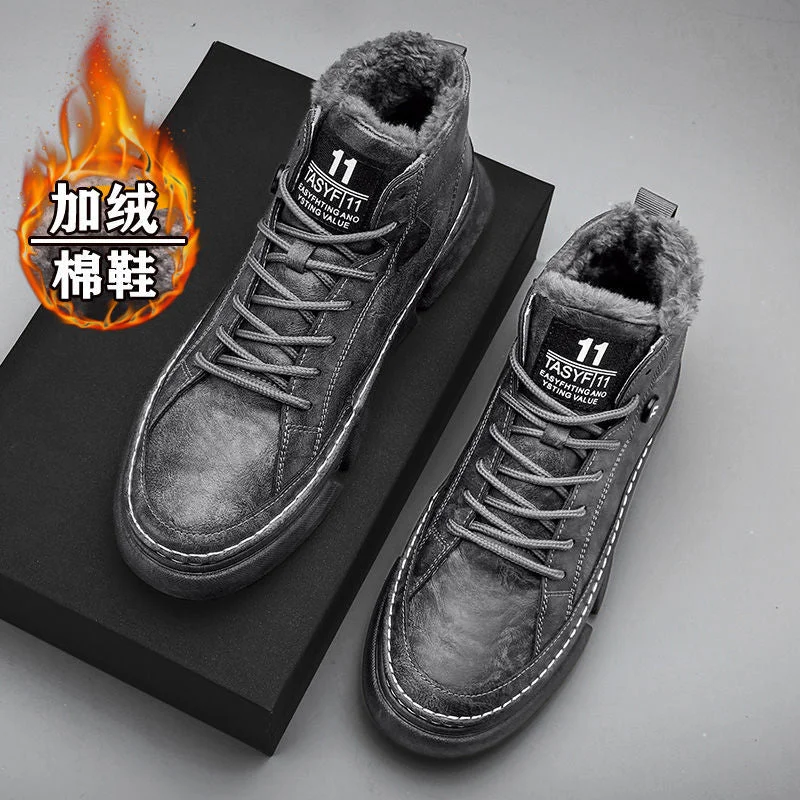 Men's Snow Boots Winter Men's Leather Boots Fur Warm Men's Snow Boots Outdoor Comfortable Mens Designer Sneakers Botas Hombre