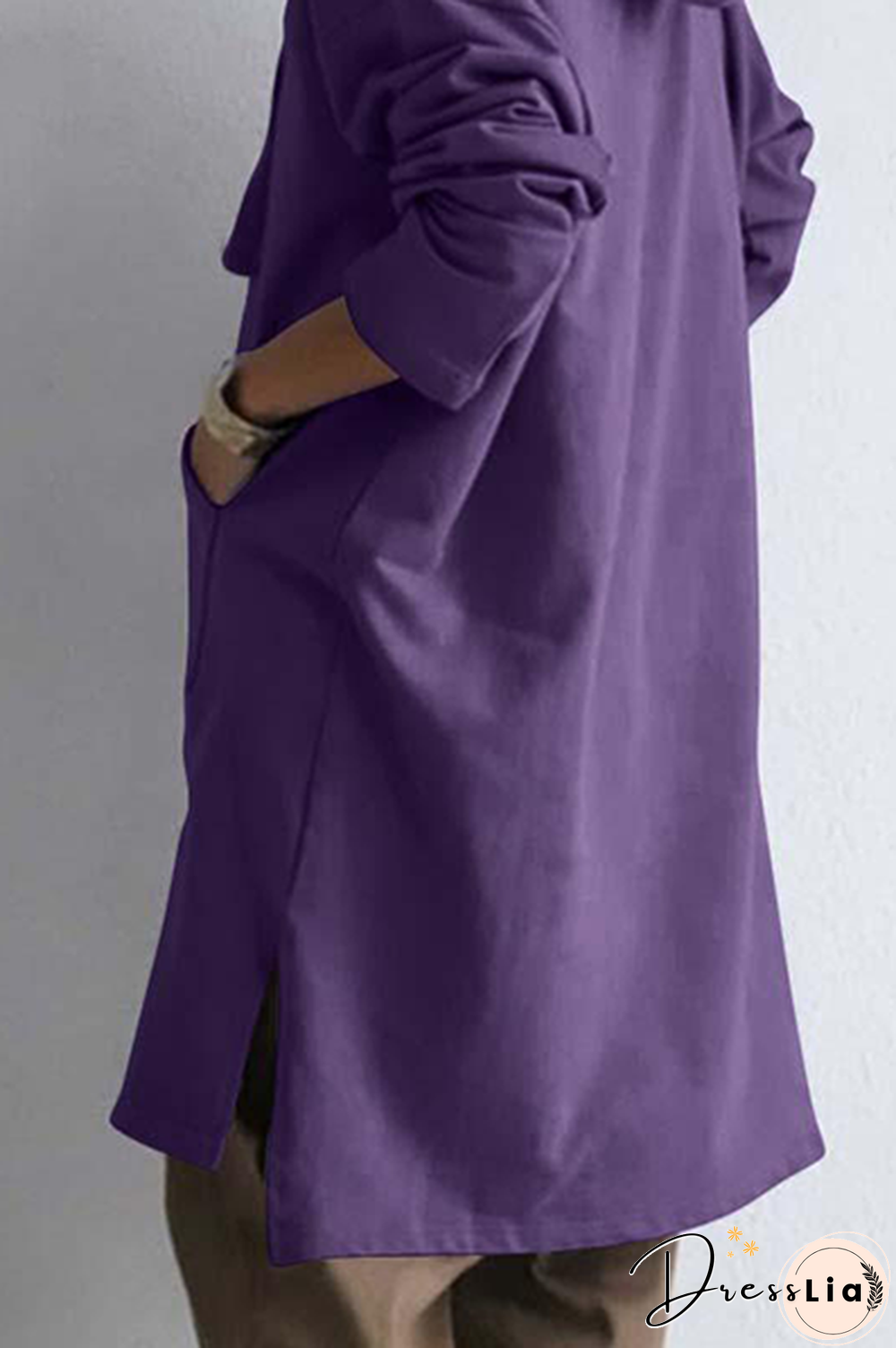 Casual Street Solid Draw String Pocket Slit Hooded Collar Tops