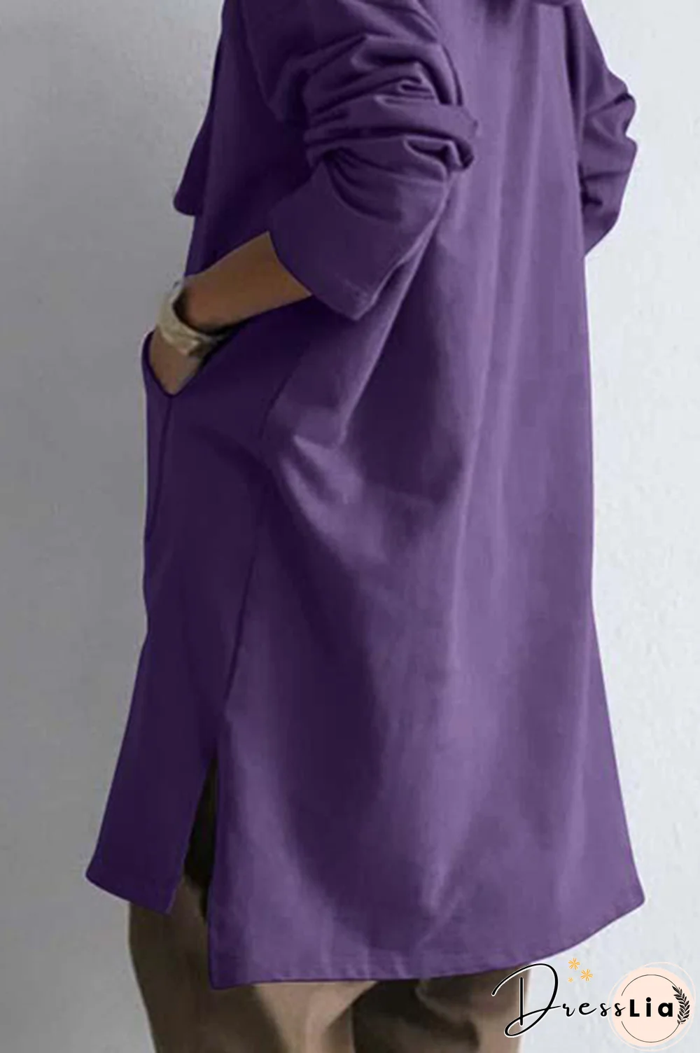 Casual Street Solid Draw String Pocket Slit Hooded Collar Tops