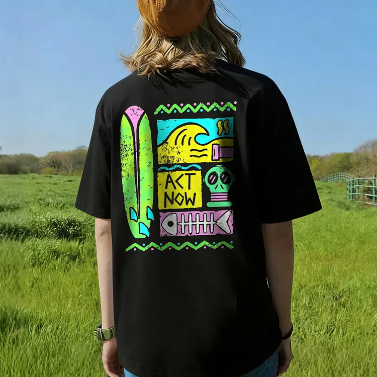 Act Now Surfboard Graphic Printed Men's T-shirt