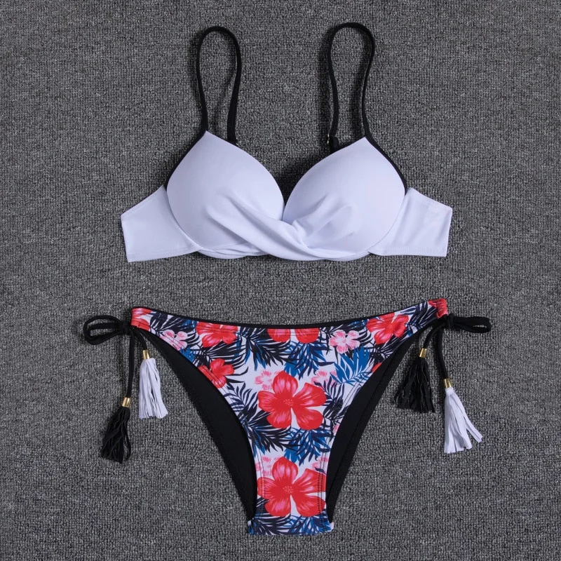 SDRAWING Push Up Sexy Bikini 2021 Floral Print Swinsuit Swimwear Women Low Waist Bathing Suit Bikinis Set Beachwear Brazilian Biqiuni XL