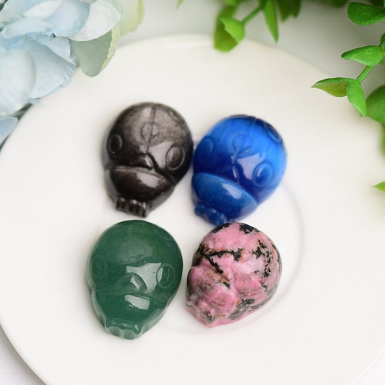 1.3" Ladybug Crystal Carving Animal   Silver Obsidian Blue Cat's Eye Green Aventurine Rhodonite