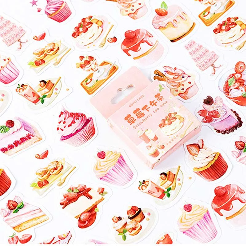 46 pcs/box Strawberry Stickers DIY Sticky Paper Kawaii Stationery Sticker For Decoration Album Diary Planner Scrapbooking Label