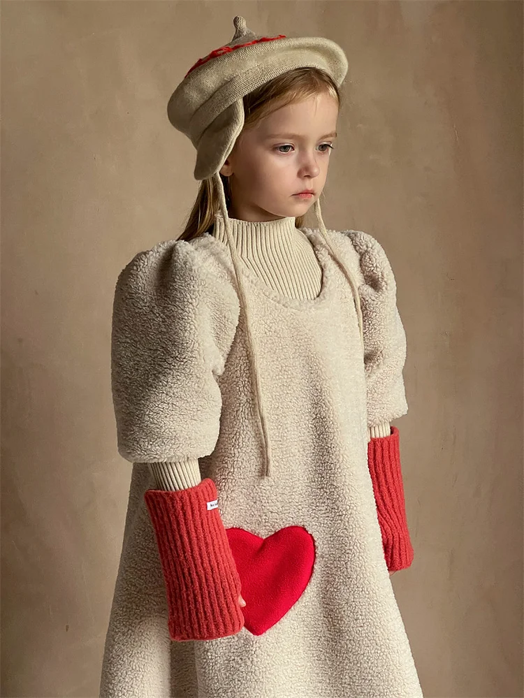 Red Heart Thickened lamb wool dress