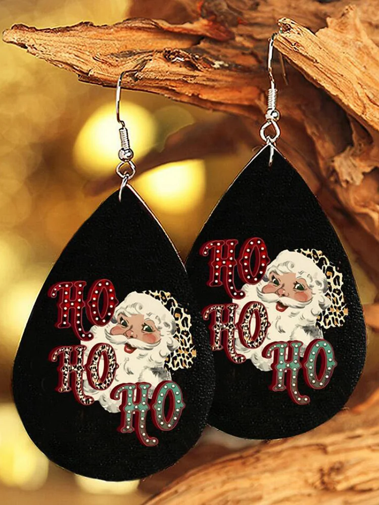Ho Ho Ho Christmas Santa Claus Print Earrings