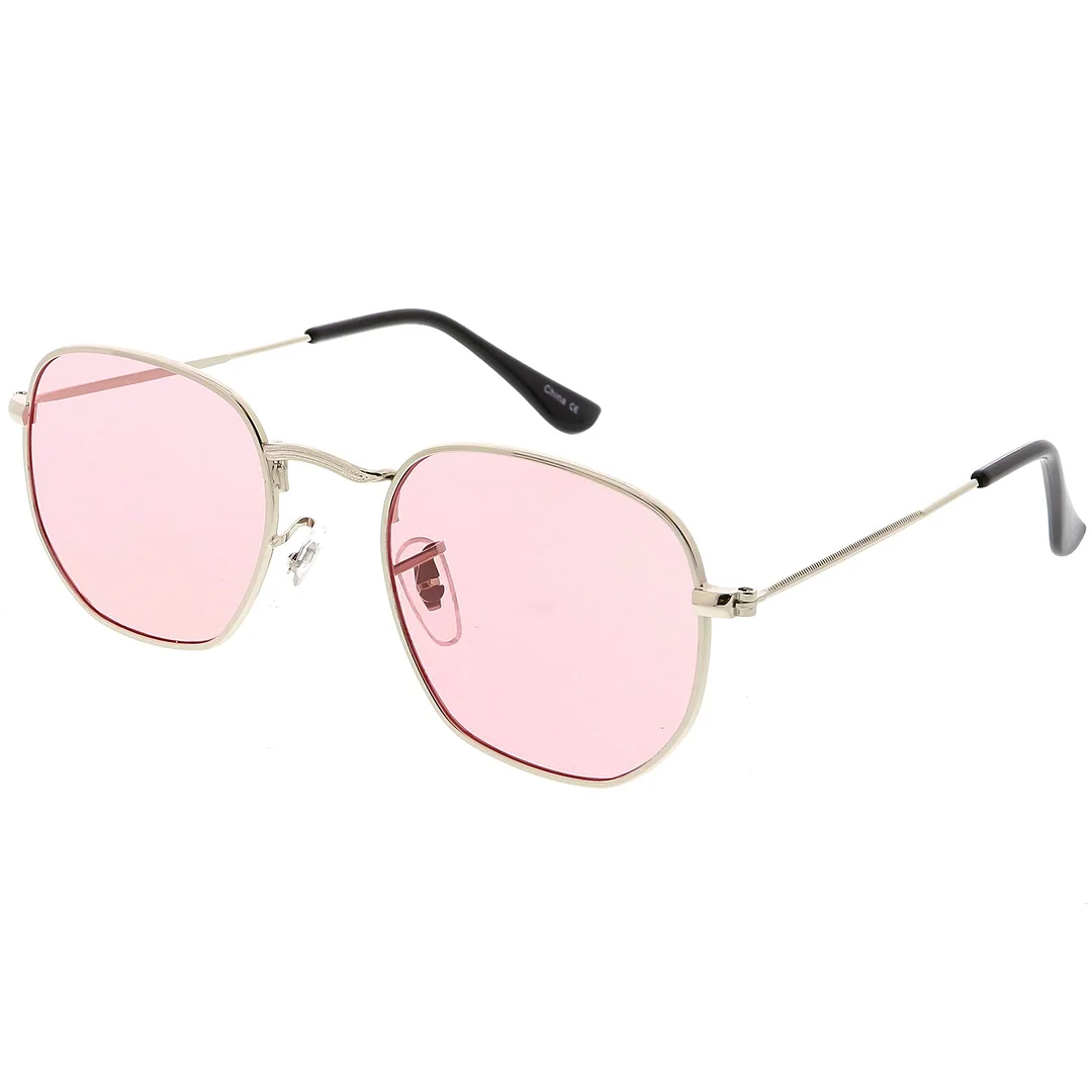 Modern Geometric Hexagonal glasses Metal Slim Arms Colored Tinted Flat Lens 51mm