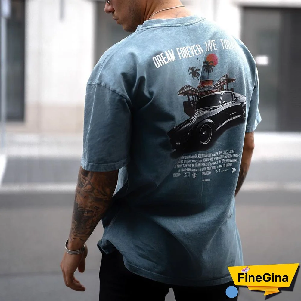 Graphic Mens Vintage Round Neck Printed Short-Sleeved T-Shirts