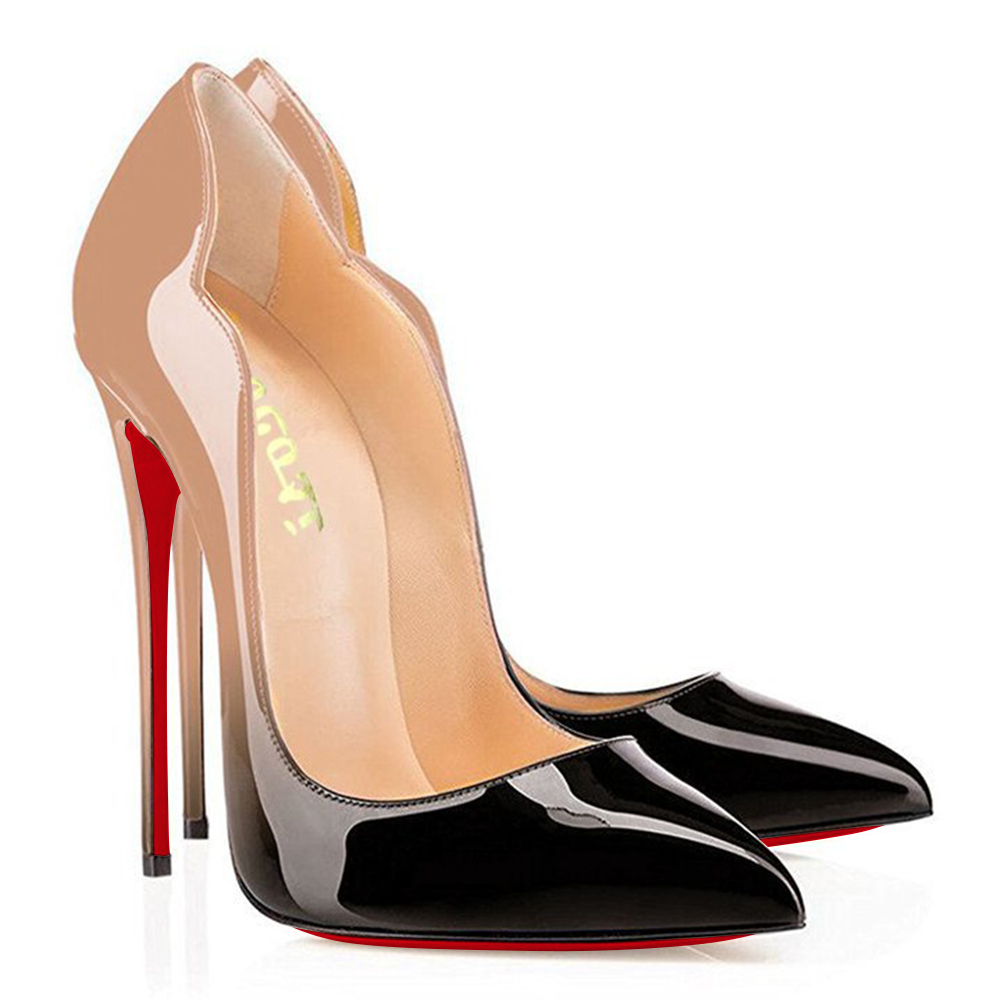 Nude Black Gradient Color Pumps Red Bottom Women's High Heels Stiletto-MERUMOTE