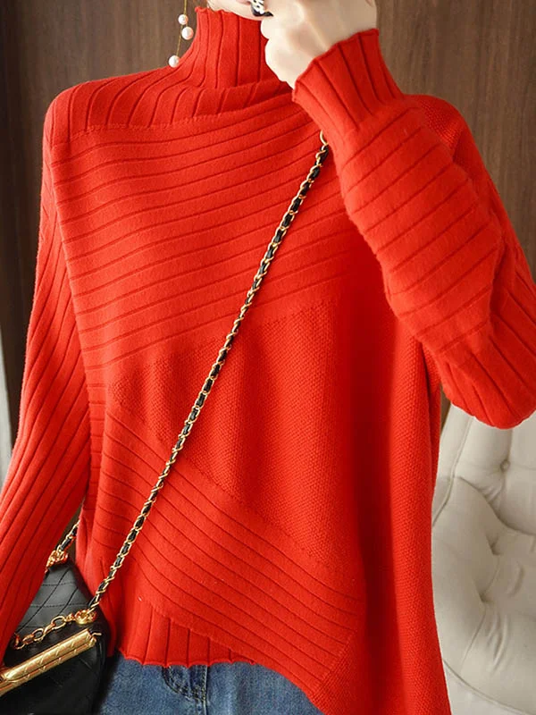 Original Irregular 7 Colors High-Neck Long Sleeves Sweater Top