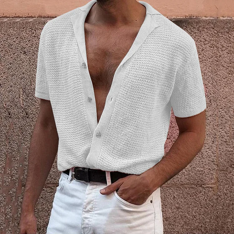 Men's Casual Lapel Short Sleeve Breathable Knit Shirt