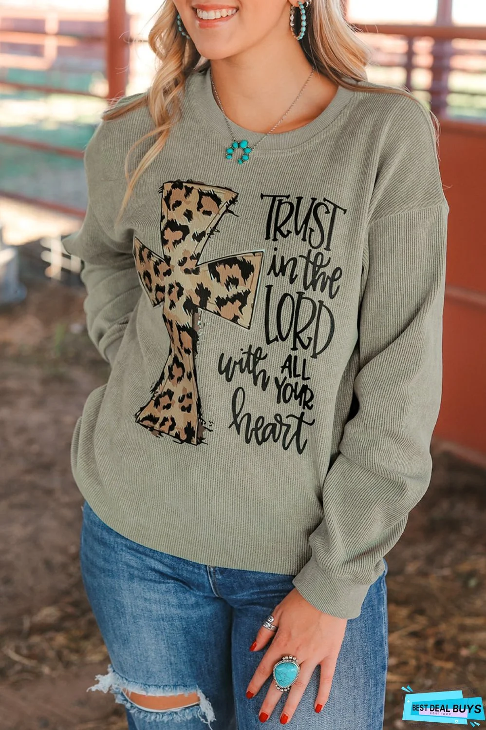 Jesus Cross Corded Oversized Sweatshirt