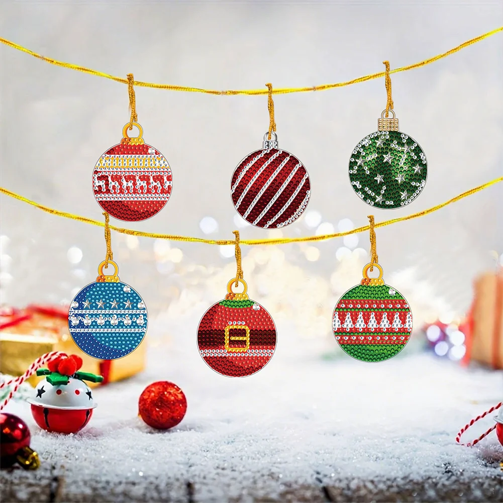 6Pcs Xmas Theme 2D Flat DIY Diamond Christmas Tree Pendant Wall Door Decoration