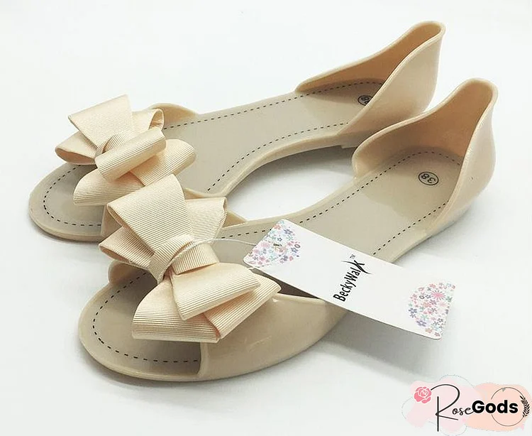 Women Flat Sandals Beach Jelly Shoes Bowtie Outdoor Slippers Slip On Shoes
