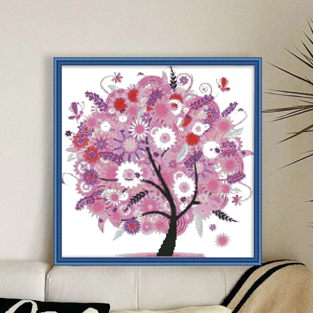 DIY Stamped Cross Stitch 14CT Partial Embroidery 42*42cm - Happy Tree