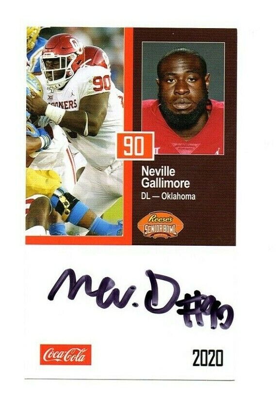 Neville Gallimore Oklahoma Signed Autograph 2020 Senior Bowl Football Card