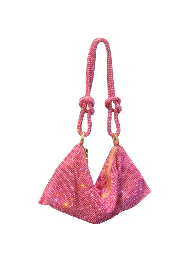Rhinestones Evening Clutch Bag Women Shiny Dinner Party Handbags (Pink)