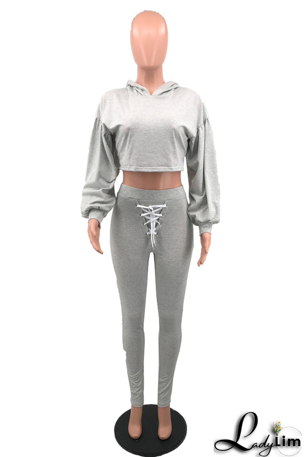 Black Casual Solid Draw String O Neck Long Sleeve Two Pieces