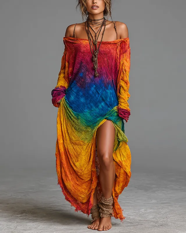 Women's Vibrant Summer Rainbow-Colored Dress 5930