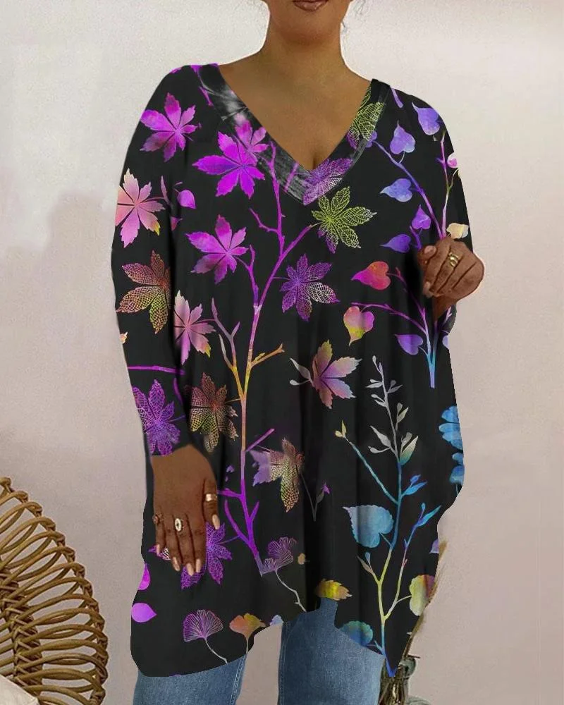 Casual Leaf Pattern Loose Top