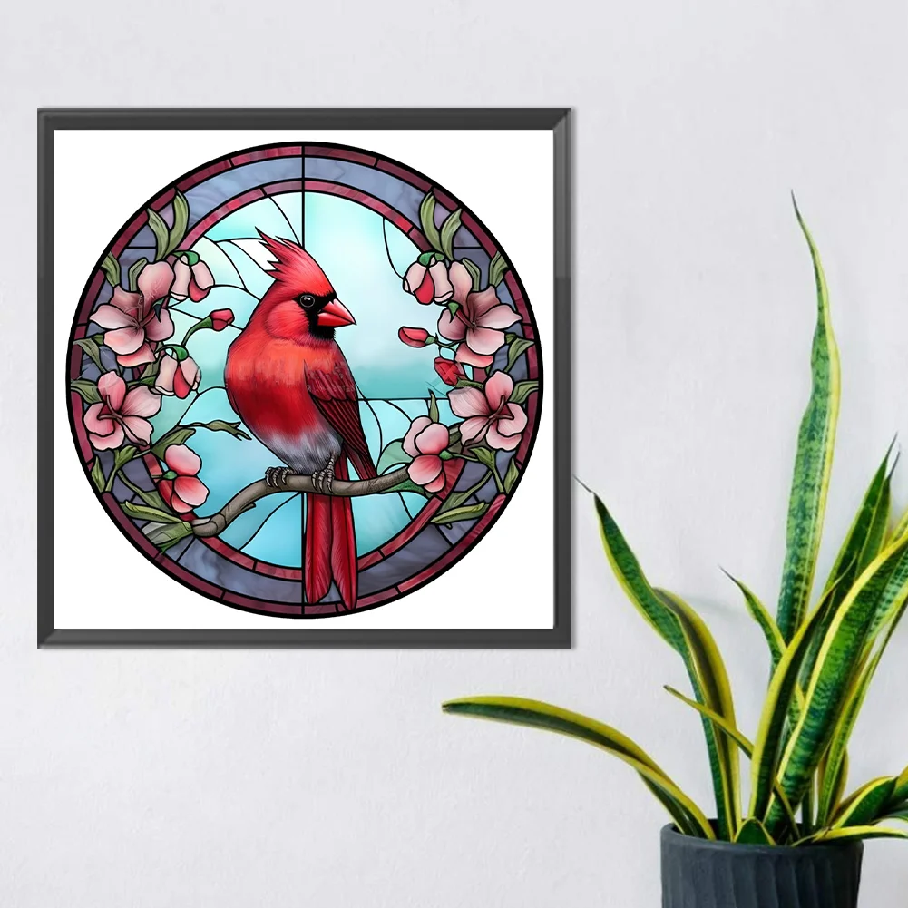 Diamond Painting - Full Round Drill - Stained Glass Cardinal(30*30cm)