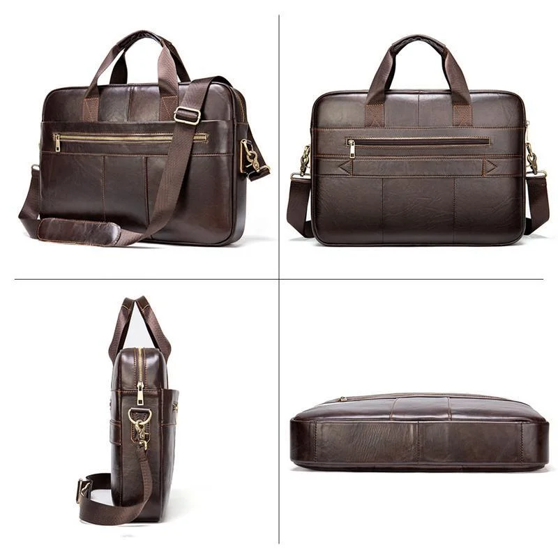Practical Leather Briefcase Handbag Business Crossbody Bag With Unique Insert Design