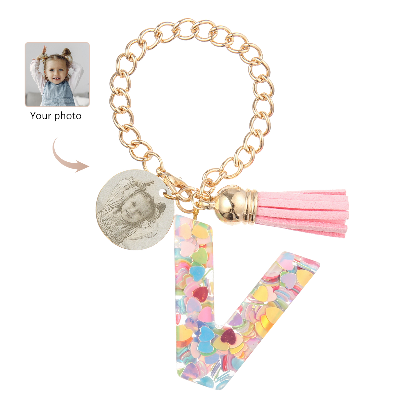 Personalised 26 Letters Pendant Custom 1 Photo Hanging Ornament Back-to-School Gift for Girls-Jessemade AU