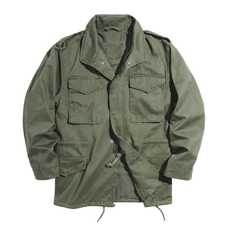 Maden M65 Field Jacket Men's - Vintage Casual Military Coat With Pockets, Green Cotton Blend, S-2XL