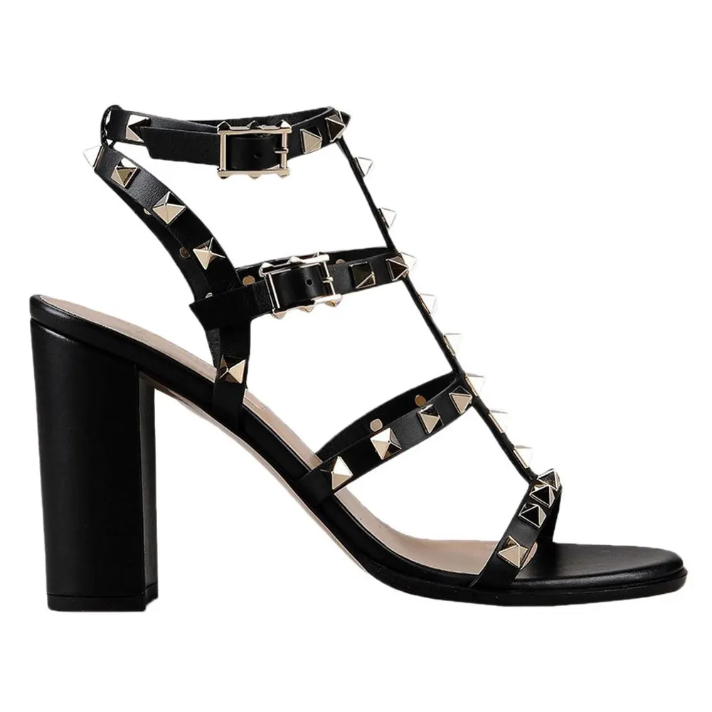 100mm Women's Rivets Block Heels Party Daily Summer Sandals-vocosishoes