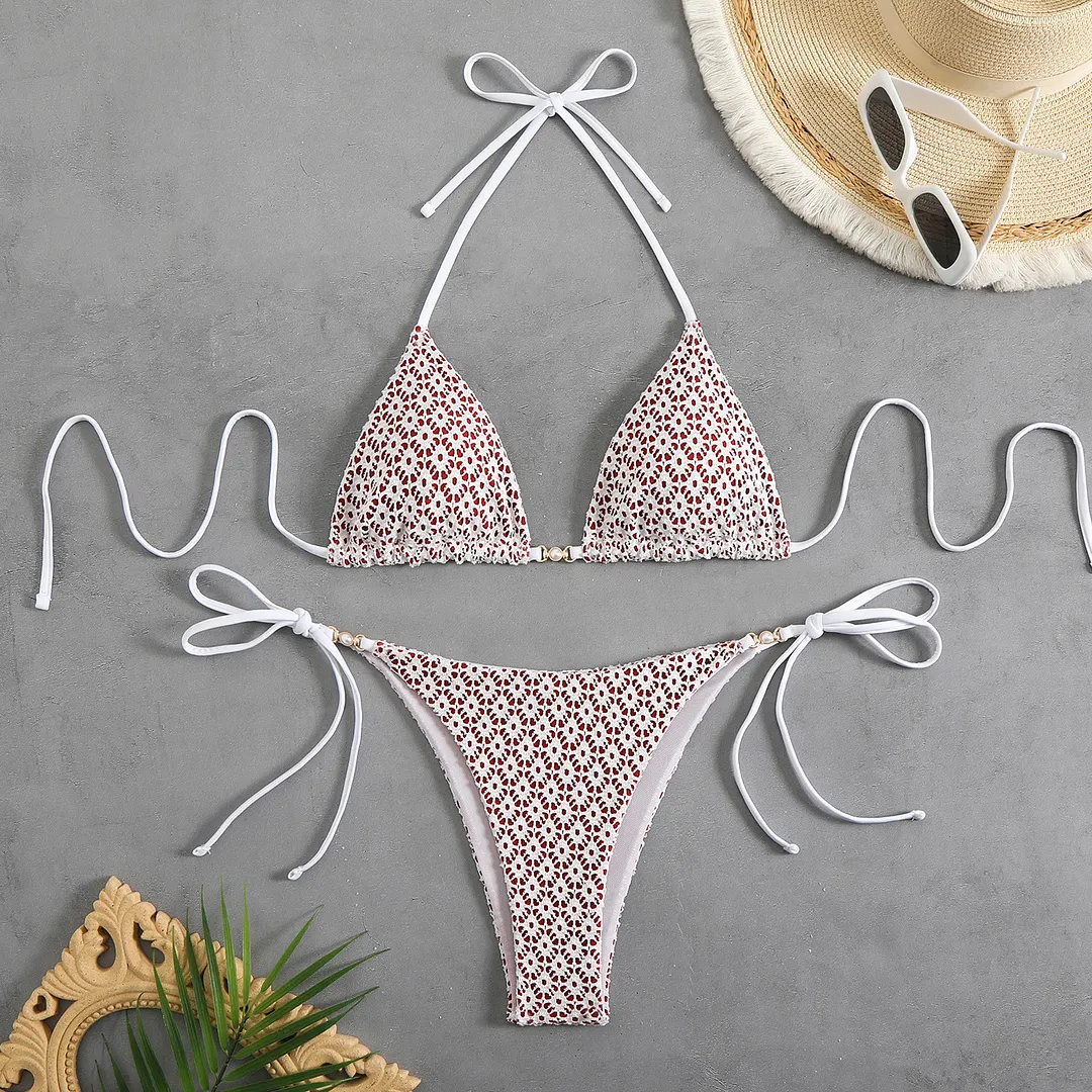 Churchf 2025 Split Swimsuit Sexy Bikini Hanging Neck Tie Bikini Swimsuit Woman