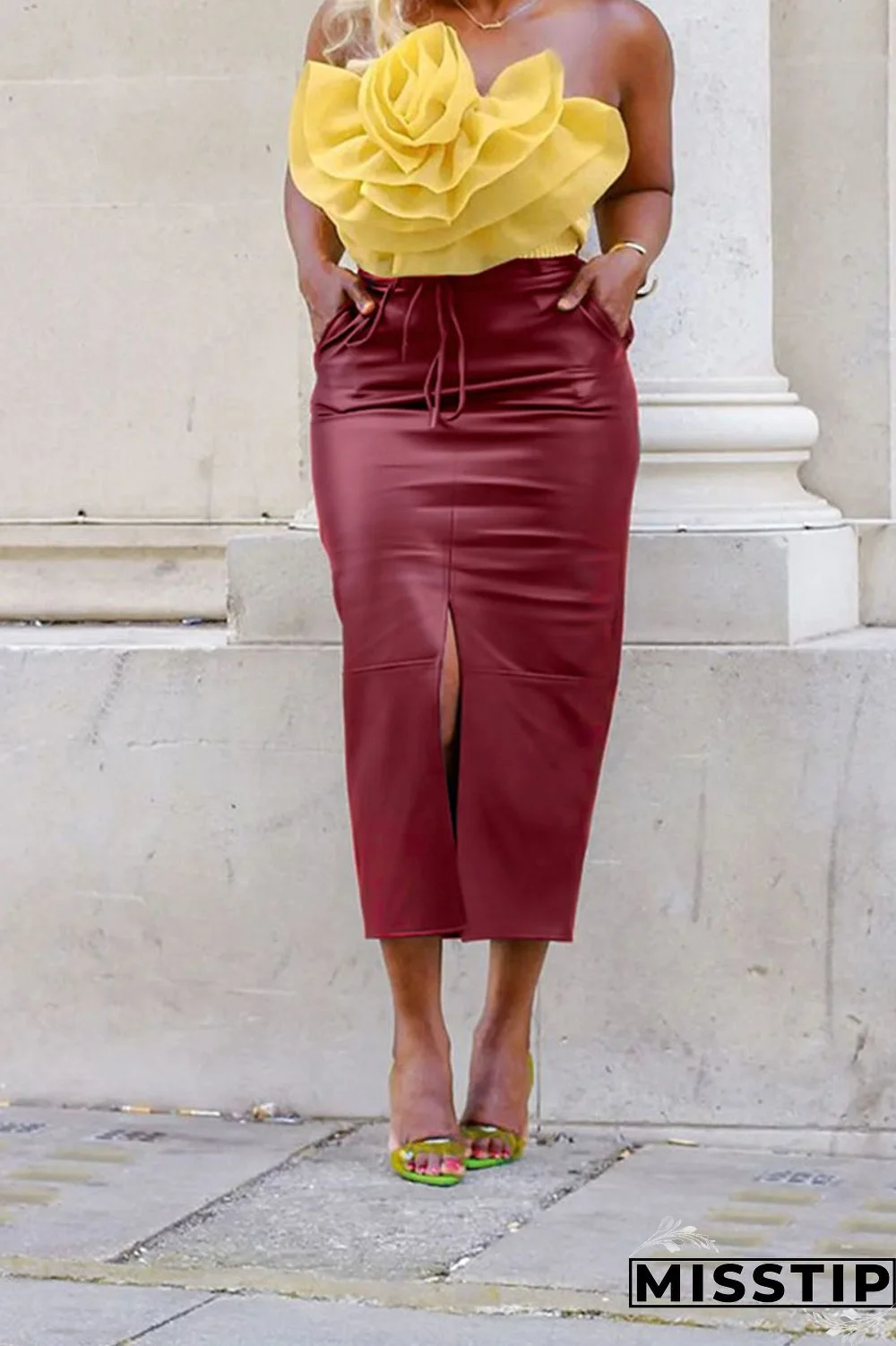 Black Casual Solid Patchwork Slit Straight High Waist Straight Solid Color Bottoms