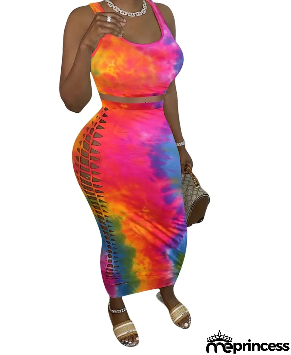 African Tie Dye Two Piece Midi Skirt Set