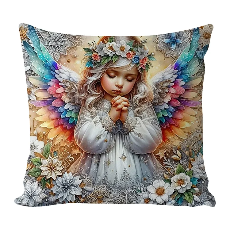 Angel Girl 11CT Cotton Cross Stitch Pillow Cover 45x45cm Cushion Embroidery Kits gbfke