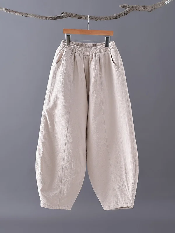Casual Loose Keep Warm Elasticity Solid Color Casual Pants Bottoms