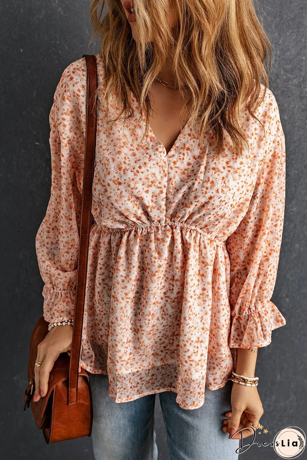 Ditsy Floral Flounce Sleeve Peplum Blouse