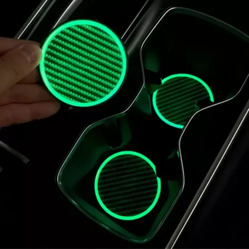 Dronehint 2x Luminous Carbon Fibre Car Interior Parts Cup Holder Pads Drink Coaster Mat (For: GMC) Parts