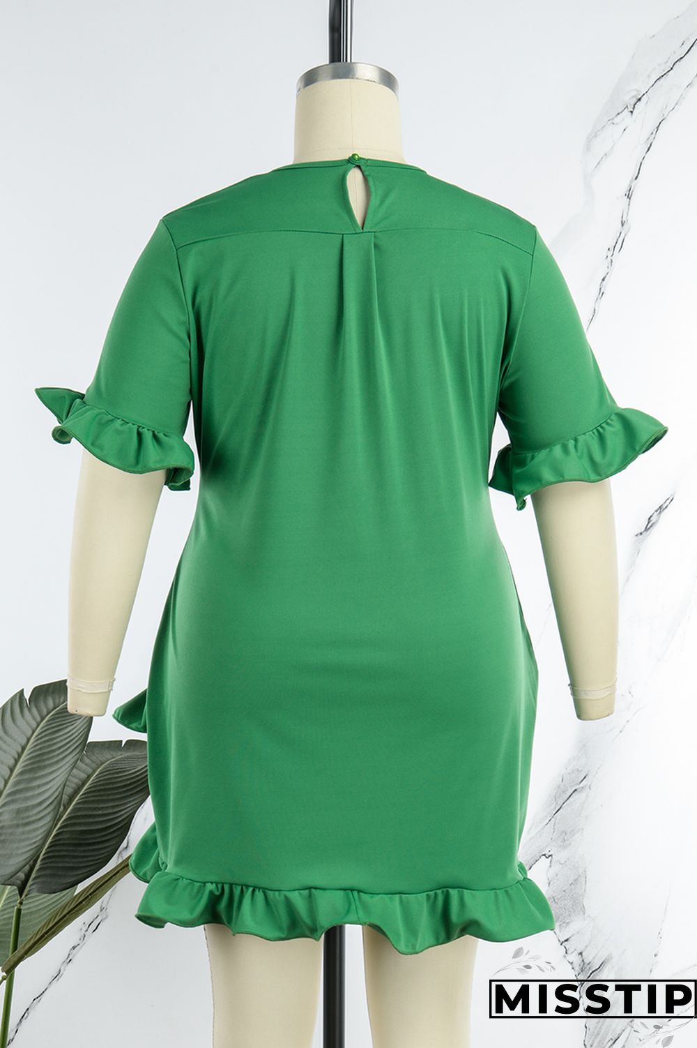 Green Casual Solid Patchwork Asymmetrical Stringy Selvedge O Neck Straight Plus Size Dresses