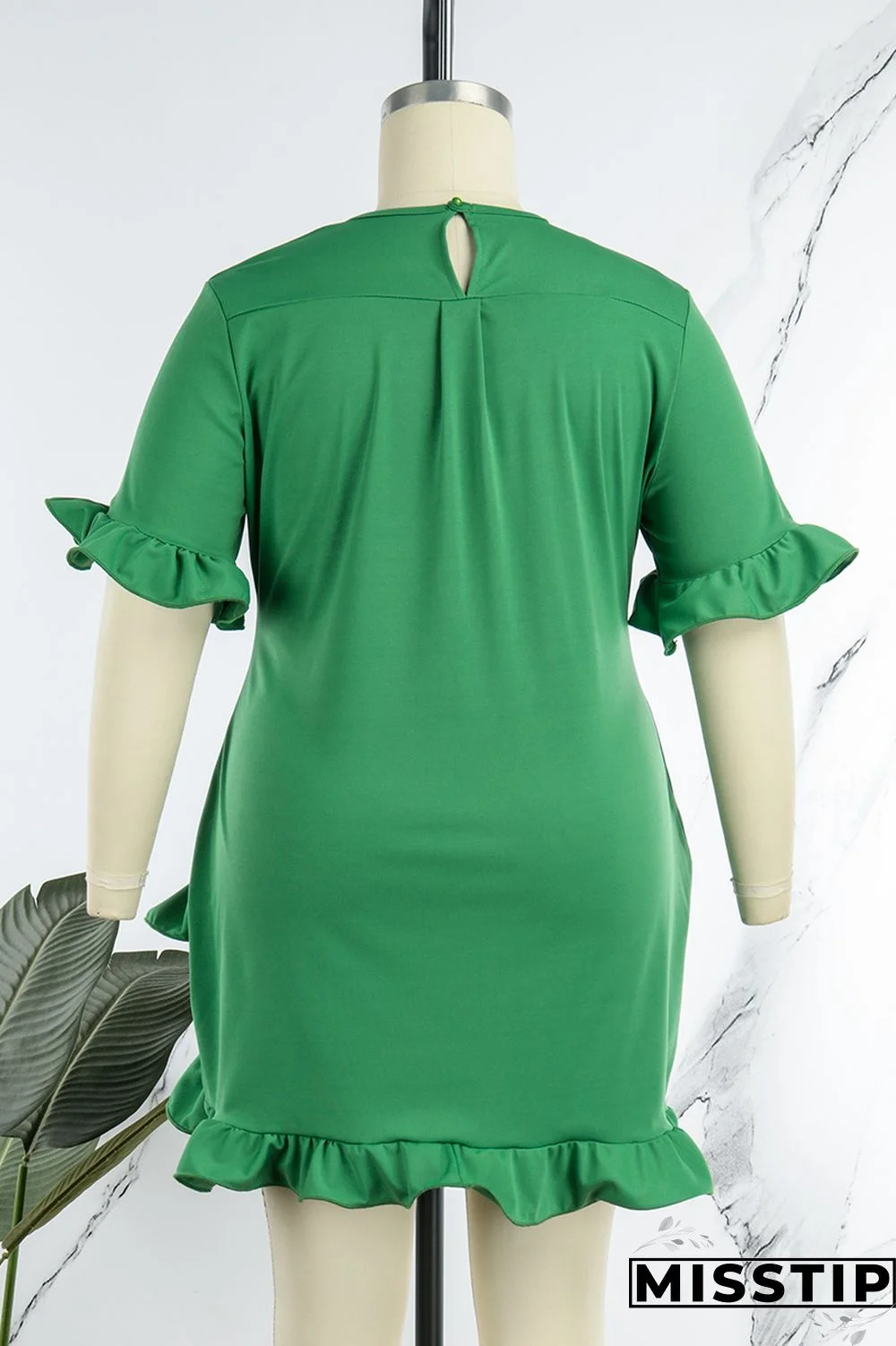 Green Casual Solid Patchwork Asymmetrical Stringy Selvedge O Neck Straight Plus Size Dresses